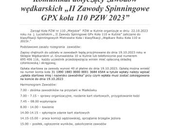 II Zawody Spinningowe GPX koła 110 "Miejskie" w Kutnie zaliczane do Mistrzostw Koła 2023