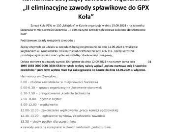 II Zawody Spławikowe GPX 2024 Koła 110 Miejskie PZW w Kutnie (zapisy)