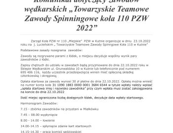 ​Towarzyskie Teamowe Zawody Spinningowe Koła 110 Miejskie w Kutnie